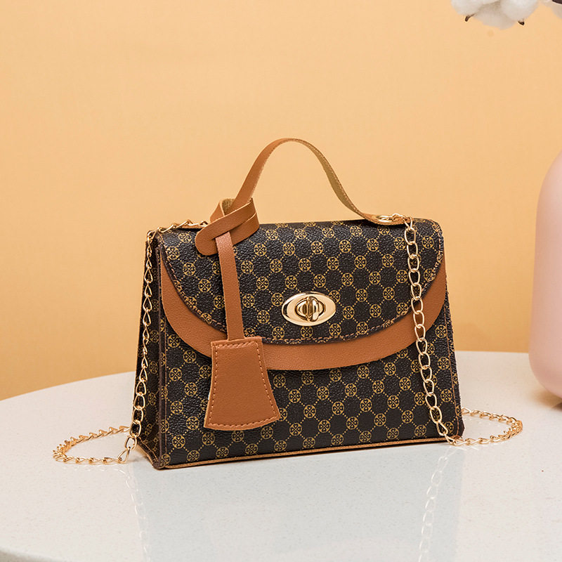 2023年复古时尚手提女包印花链条单肩斜挎零钱手机包琐扣撞色小包