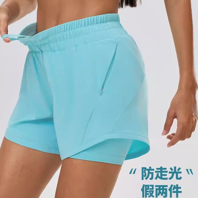夏季速干透气运动短裤女假两件防走光高腰训练瑜伽健身热裤D25052