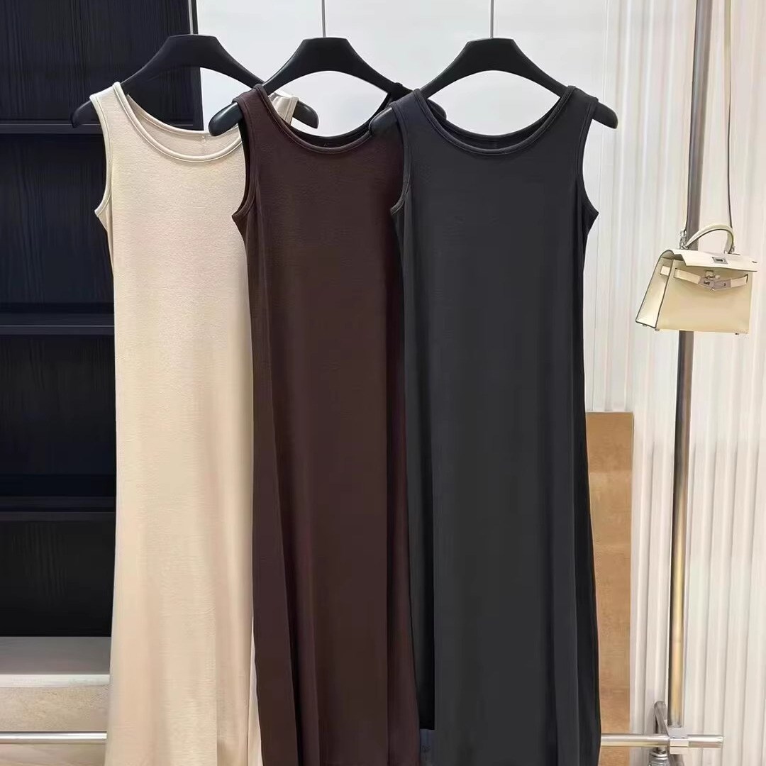 一键出门!慵懒无袖吊带背心裙宽松直筒内搭打底连衣裙长款裙子女