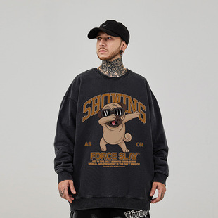 oversize圆领狗头胖子卫衣男潮牌重磅加肥加大码男装秋冬加绒无帽