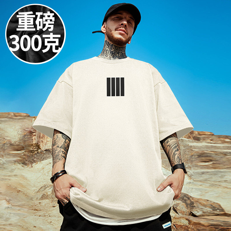 100%纯棉300g重磅潮牌宽松T恤短袖加肥加大码男装胖子半截袖夏季