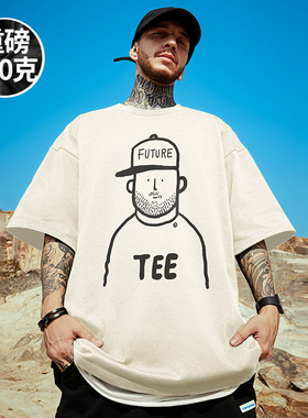 新款日系重磅美式潮牌宽松白色T恤胖子短袖加肥加大码男装半袖夏