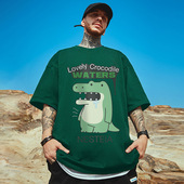 T恤半袖 重磅胖子加肥加大夏卡通印花宽松短袖 男装 2025墨绿色大码