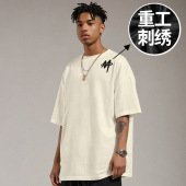 男装 加肥加大码 纯棉男士 ins胖子半袖 刺绣短袖 夏季 T恤300g重磅美式