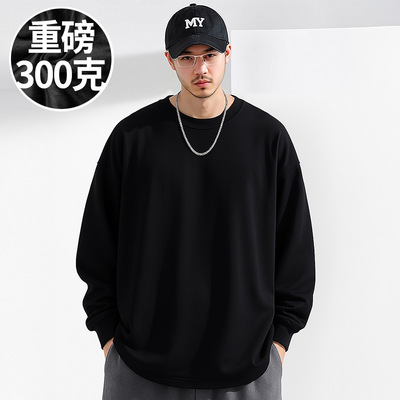 100%纯棉300g重磅美式宽松胖子T恤打底长袖加肥加大码男装春夏季