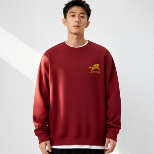 2026马年本命年男装加肥加大码中国风贺岁圆领胖子卫衣秋冬款上衣