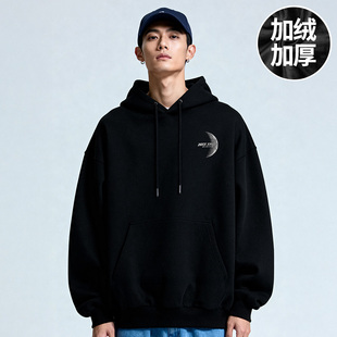 大码男装加肥加大码连帽加绒胖子潮牌复古美式卫衣春秋冬款外套男