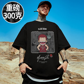 男装 胖子短袖 T恤夏季 100%纯棉重磅日系情侣卡通加肥加大码 半截袖