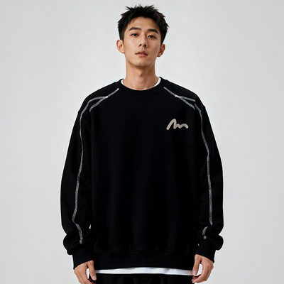 300斤大码加厚加绒字母简约卫衣男款圆领胖子加肥加大秋冬款外套