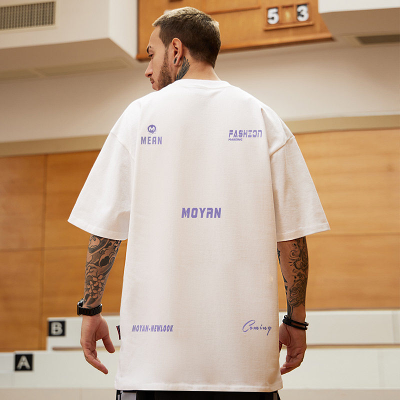 高街潮牌宽松t恤白色短袖男加肥加大五分袖纯棉肥佬大码男装夏季