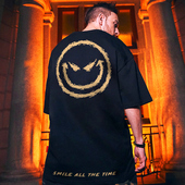 笑脸大码 国潮嘻哈鬼脸潮牌五分袖 T恤男短袖 cec超火港风情侣半袖