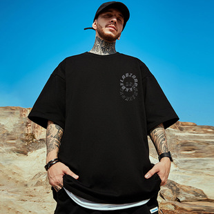 男加肥加大五分袖 夏季 纯棉美式 男装 重磅大码 潮牌宽松T恤胖子短袖