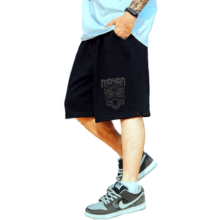 国潮男裤胖子纯棉宽松加肥加大码潮牌休闲中裤运动五分裤短裤夏装