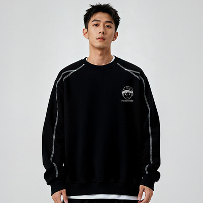 300斤大码加厚加绒美式卡通卫衣男款圆领胖子加肥加大秋冬款外套