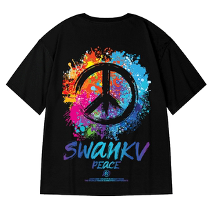 oversize港风潮牌国潮嘻哈反战短袖T恤男潮宽松大码情侣装半袖潮