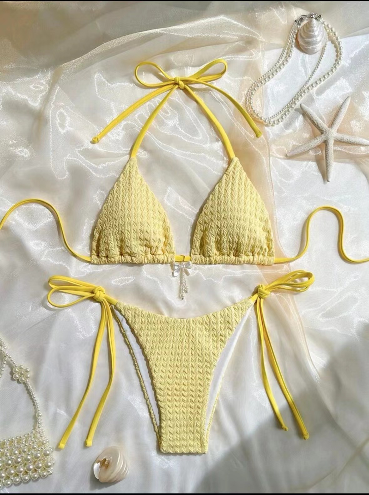 系带挂脖三点式比基尼欧美性感显瘦分体泳衣沙滩度假泳装bikini