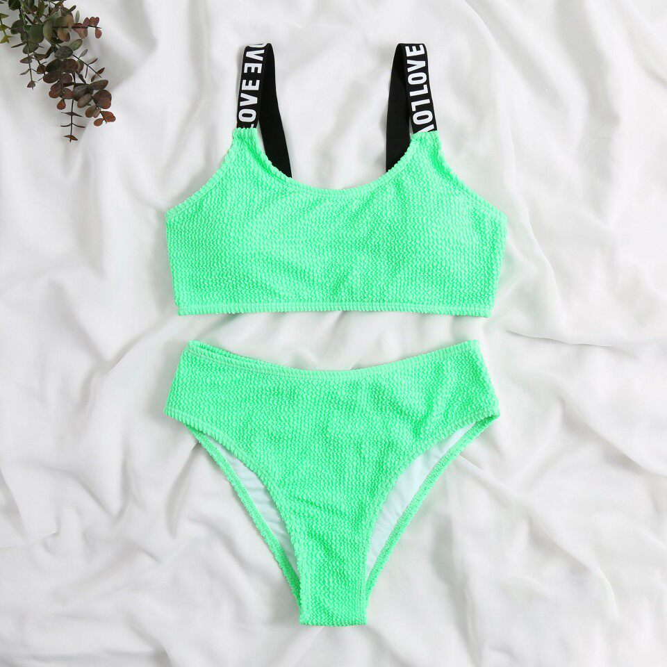 荧光色分体泳衣欧美ins风网红泳装亮色比基尼套装女沙滩swimsuit - 实物图