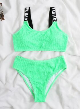荧光色分体泳衣欧美ins风网红泳装亮色比基尼套装女沙滩swimsuit