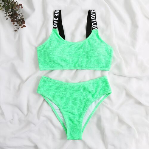 荧光色分体泳衣欧美ins风网红泳装亮色比基尼套装女沙滩swimsuit