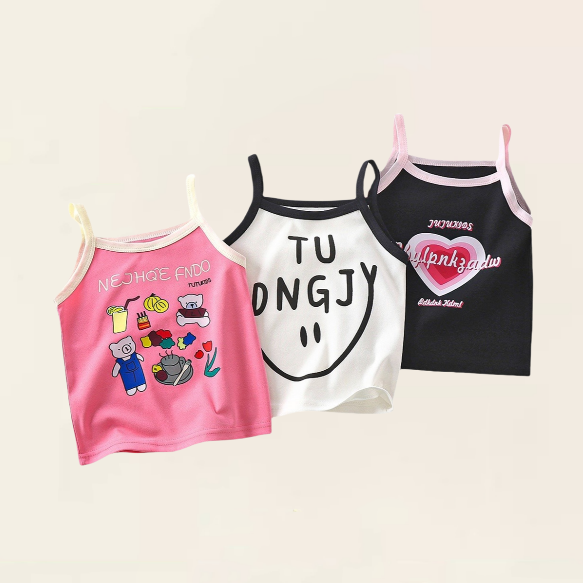【2折专区】折扣店撤柜|亲子装中大童夏季吊带背心女童卡通上衣