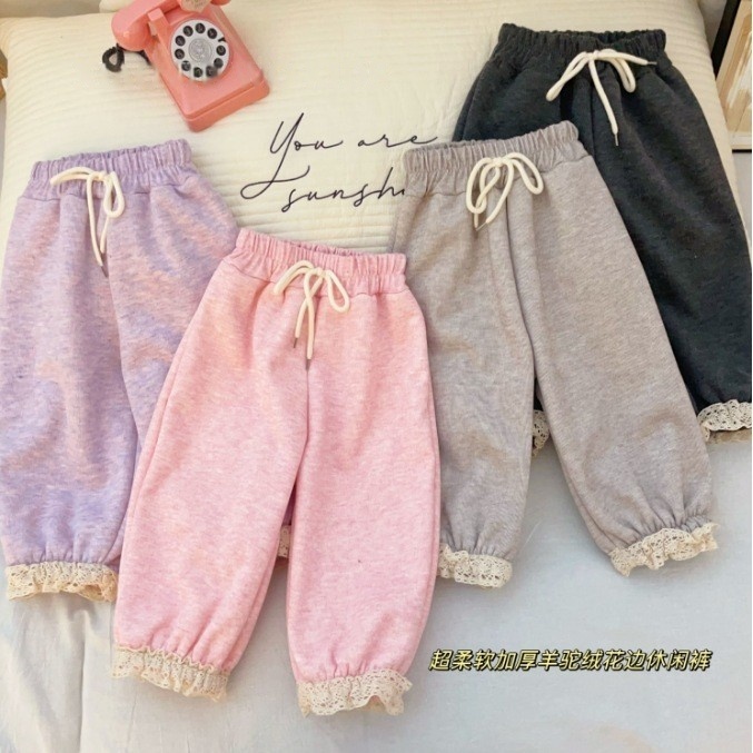 【2折专区】品牌店撤柜秋冬新款儿童加绒加厚裤子花边卫裤休闲裤