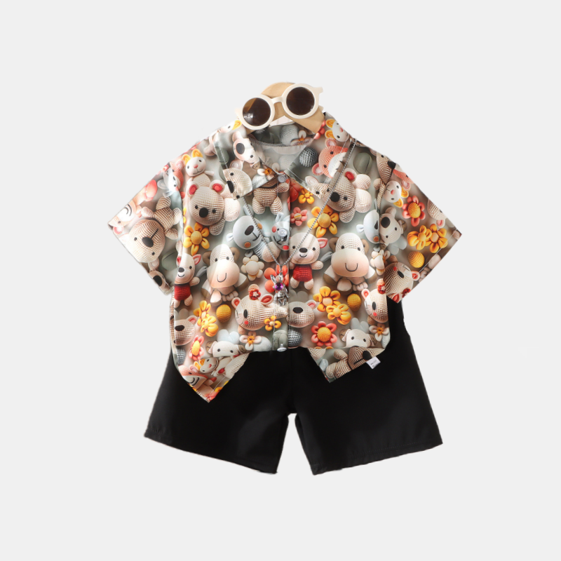 【2折专区】折扣店撤柜|亲子装中大童夏季3D印花休闲短袖衬衫套装