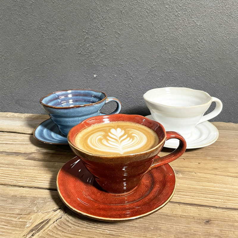 复古窑变陶瓷咖啡杯碟拿铁拉花咖啡杯杯子咖啡店中古咖啡杯套装