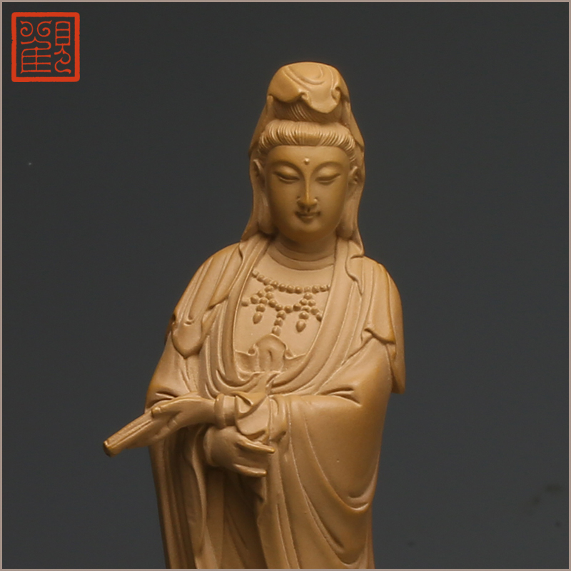 观复博物馆小立持观音石雕摆件台湾林昭发铁丸石观音佛像立像供奉