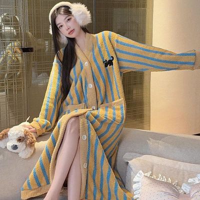 2025秋冬季新款加厚半边绒睡裙女