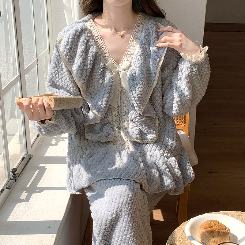 网红款加厚珊瑚绒睡衣套装女
