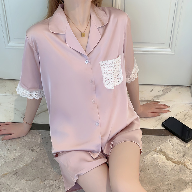 2026夏季睡衣女短袖短裤开衫套装缎面冰雪丝高级感轻奢风家居服
