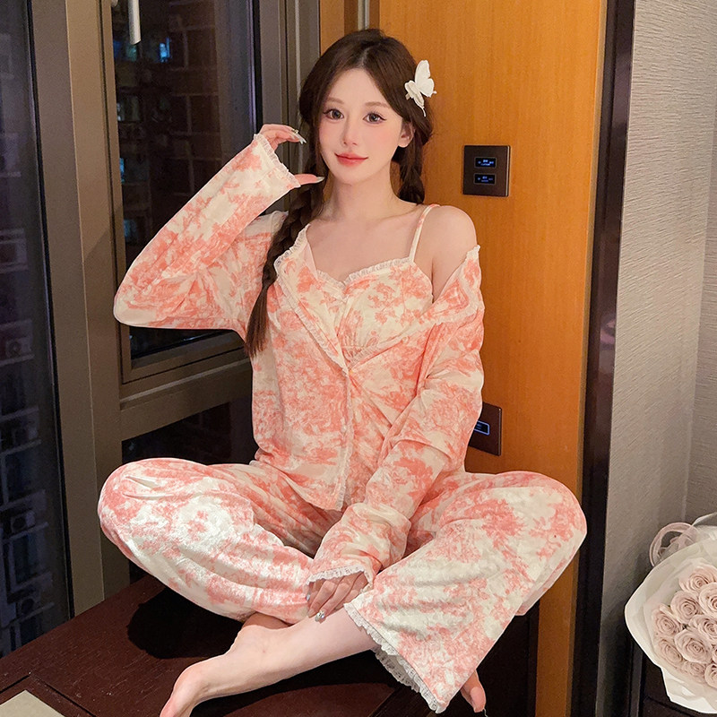2025秋冬金丝绒三件套睡衣女