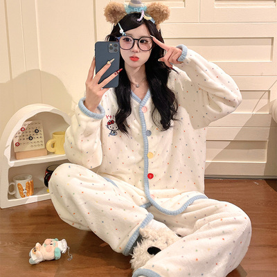 网红新款冬季法兰绒睡衣套装