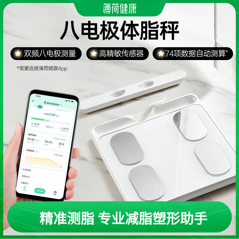 薄荷健康八电极智能体脂秤双频精准测量算体重健身塑形减肥期管理图片