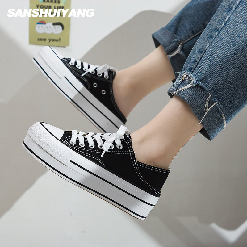 aodekang澳德康厚底后跟可踩帆布鞋女2021夏季半托布鞋子休闲板鞋