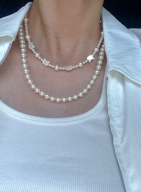 天然猫咪贝母人造珍珠项链轻奢风