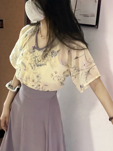 诗野原创汉服新中式 日常通勤 国风坦领天丝棉半臂唐褙子八破裙夏季