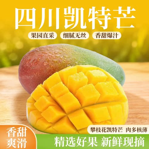 四川攀枝花凯特芒果当季新鲜水果现摘超甜彩虹芒大青吉禄芒果整箱
