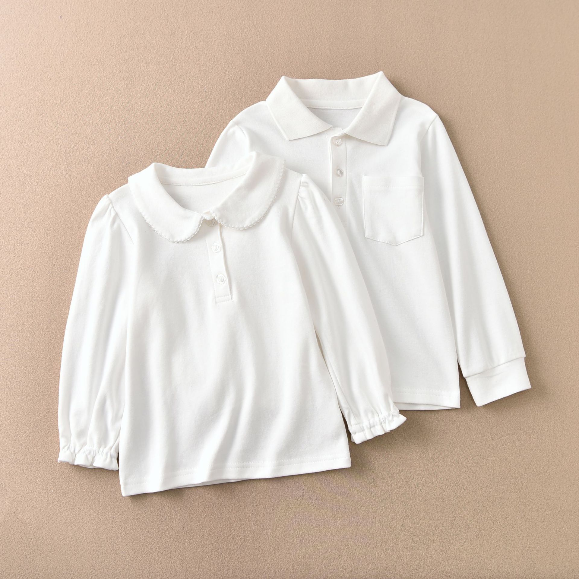 校服演出服百搭出口日本长袖T恤白色学生T恤打底衫男女孩儿童