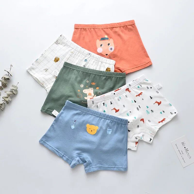 特价五条盒装 儿童全棉内裤 男童女童卡通可爱平角内裤 四季款