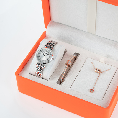 FolliFollie欧美满天星镶钻手表防水玫瑰金钢带石英女套盒