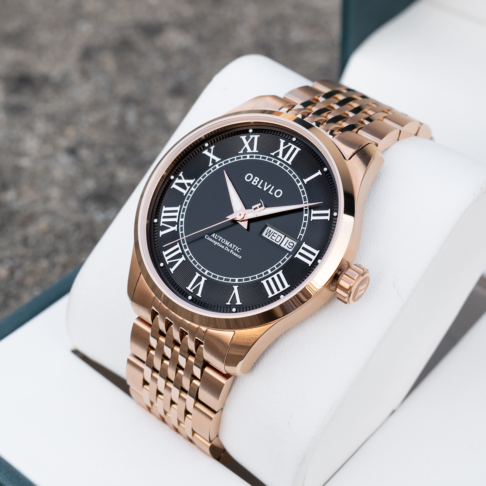 OBLVLO欧宝罗经典简约商务手表钢带全自动机械表男士防水夜光腕表