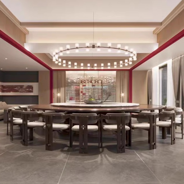 新中式包厢餐桌现代酒店餐桌椅餐厅椅会所卡座茶楼包间电动圆桌