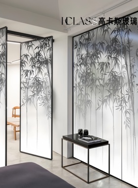 新中式禅意艺术玻璃座屏茶室茶台餐厅屏风隔断铝合金边框高端定制