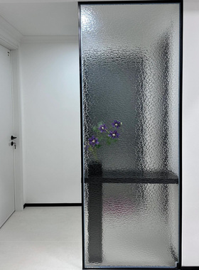 月光灰水波纹长虹银纹油画钢化玻璃玄关入户隔断极窄边框家居遮挡