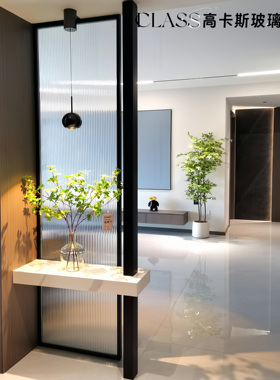 钢化水波银纹油画玻璃玄关客厅卫生间屏风隔断遮挡台面一体定制