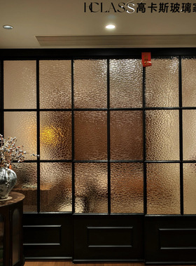 钢化艺术玻璃屏风定制油画玄关半墙房间客厅银纹玻璃隔推拉门