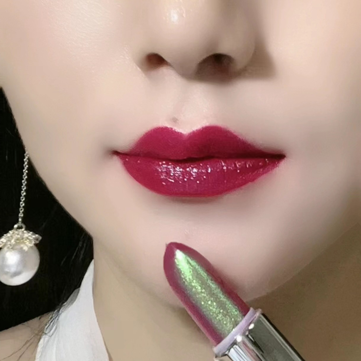 火龙果色深红色口红滋润珠光闪带细闪防水不沾杯姨妈色深紫色正品