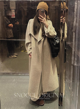 澳毛高端绵羊毛廓形双面大衣女长款翻领高级感羊绒气质毛呢外套冬