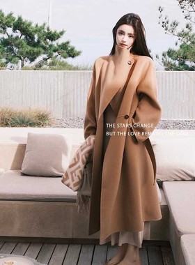 松弛感驼色双面羊绒大衣女冬大翻领长款气质超好看羊毛外套高级感